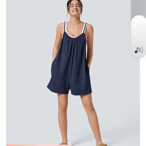 HALARA Navy Romper with White Strap Detail
